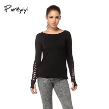 PureYi женский для профессиональных занятий йогой Спортивная футболка с длинными рукавами Гигроскопическая быстросохнущая фитнес эластичная футболка Женская Топ рубашки для бега