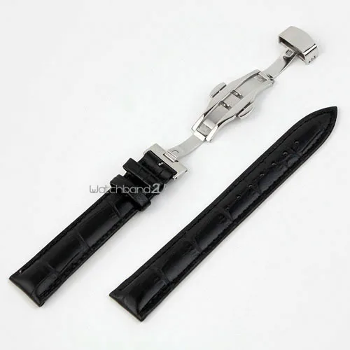 Alligator Grain Leather Push Button Deployment Clasp Watch Band Strap