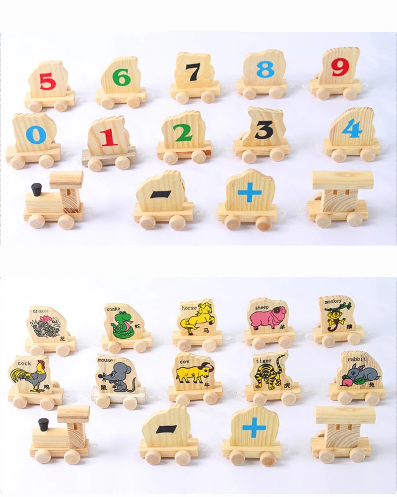 Новинкадеревянный номер поезд игрушки 14 вагонов поезд цифровые животные Блоки Игрушки Обучающие и обучающие игрушки для детей