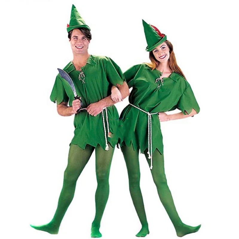 Cosplay&ware Kids Adult Vashejiang Peter Pan Costume Halloween Men Women Green Elf Parent-child Christmas Costumes With Stocking -Cosplayware Store