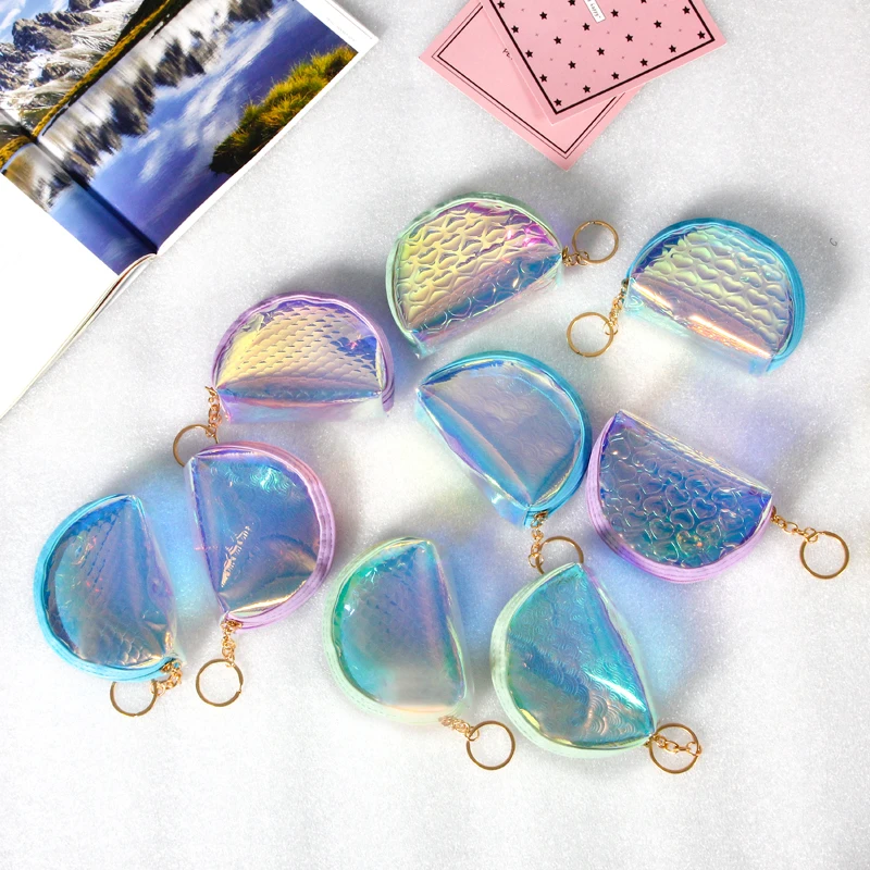 

Laser Shell Small Bag Transparent Holographic Women PVC Coin Purses Fashion Clear Handbag Girls Coin Card Holder For Kids Purses