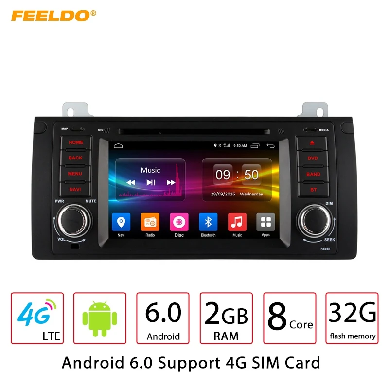Perfect FEELDO 7" Android 6.0 (64bit) DDR3 2G/32G/4G LTE Octa Core Car DVD GPS Radio Head Unit For BMW 3 Series E39/X5 E53/M5(96~03) 0