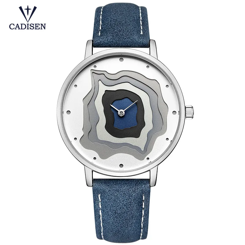

Cadisen Women's Quartz Wrist Watches Woman Blue Leather Strap Clock Analogue Waterproof Watch Lady Relogios Femininos 2030L-Blue
