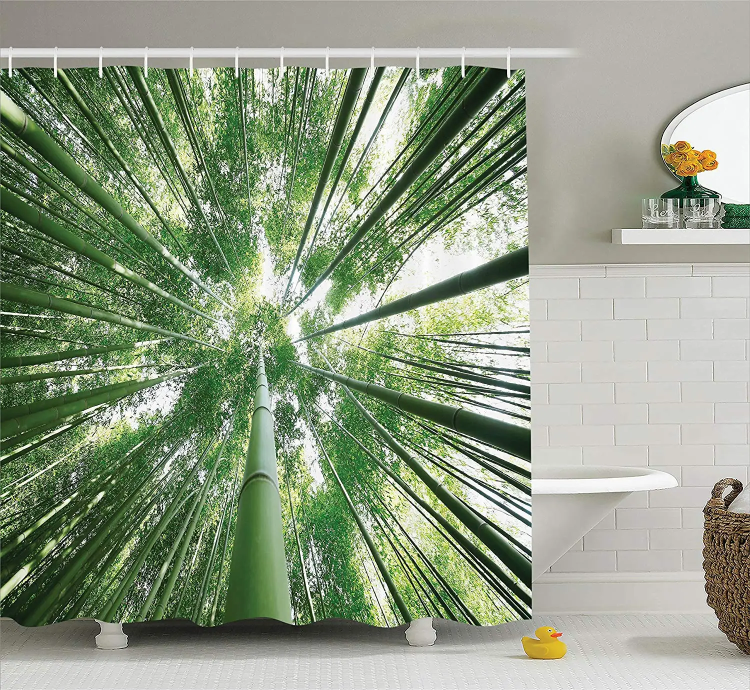 Bamboo Decor Shower Curtain Set Tropical Rain Forest Tall Trees in Grove Exotic Asian Nature Zen Style | Дом и сад