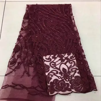 

Wine Lace Fabric 2018 Fashion Beautiful Elegant African French Lace Fabric With Beads High Quality Nigerian Lace Fabrics 30