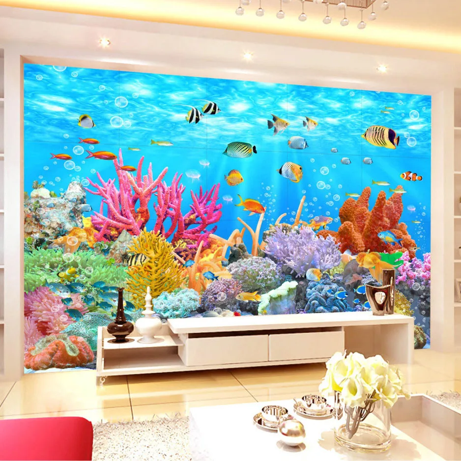 Foto Kustom Wallpaper Coral Dunia Bawah Laut 3D Lukisan Dinding