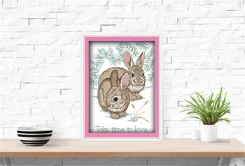 

Handmade Love with heart printed words Cross Stitch Kit Rabbit pattern canvas Embroidery Needlework set Easy Cross-stitch Fabric