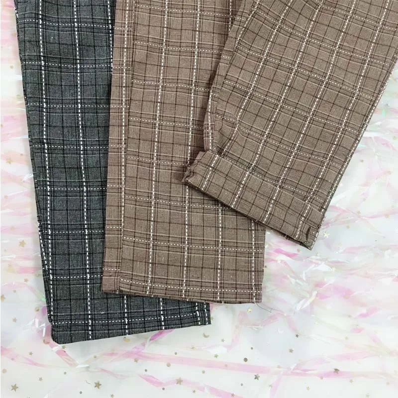 Vintage Women Jumpsuits Japanese Cute Girls' Elastic Waist Casual Plaid Overalls Backless Cotton Linen Suspender Wide Leg Pants