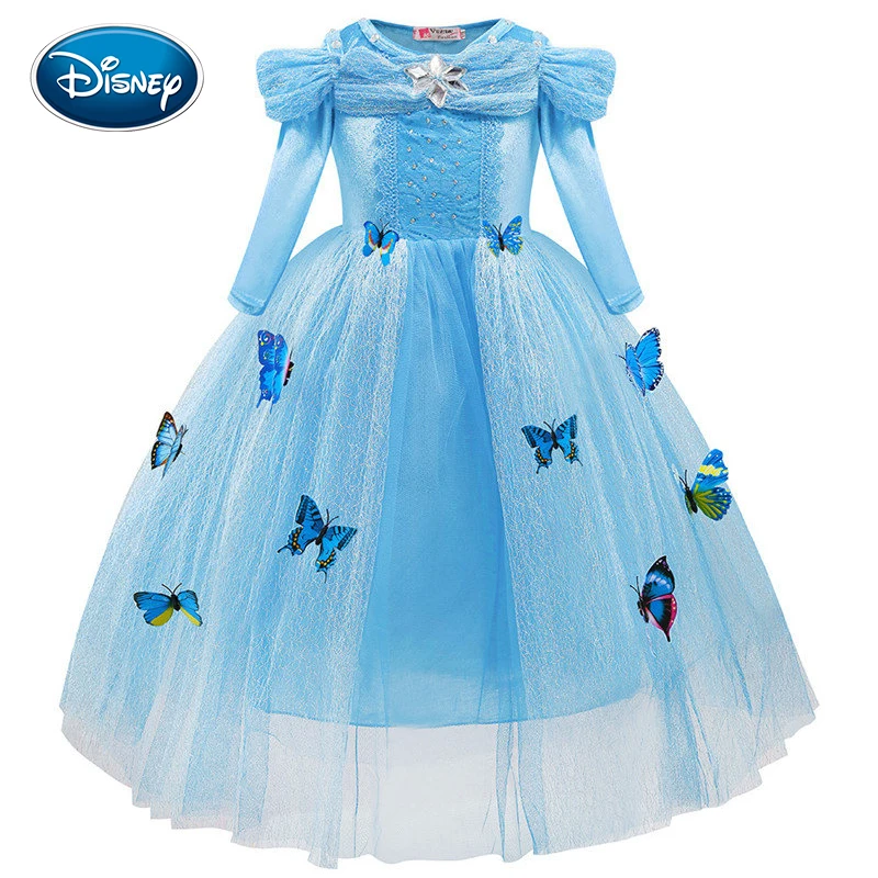 Disney Girls Cinderella Princess Dress – Cute Cartoon Lace Dress with Butterfly Decoration image 3