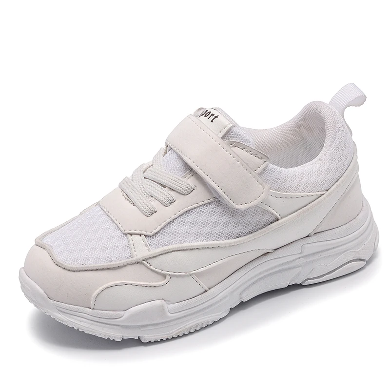 

JGVIKOTO Kids White Shoes Air Mesh PU Leather Patchwork Fashion Boys Girls Running Shoes Children Sports Shoes Soft Breathable