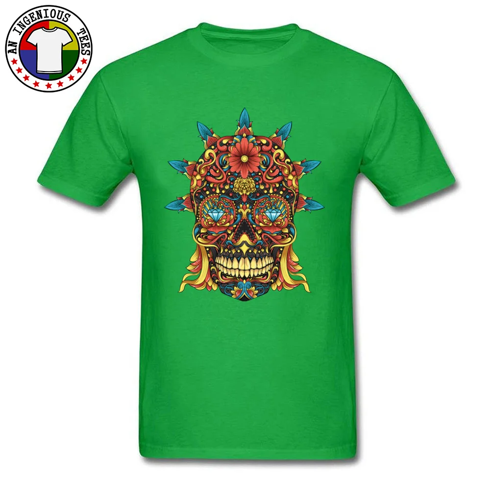 Crew Neck Sugar skull 100% Cotton Mens T-shirts Print Short Sleeve Tops T Shirt Fashion Design T Shirts Wholesale Sugar skull green