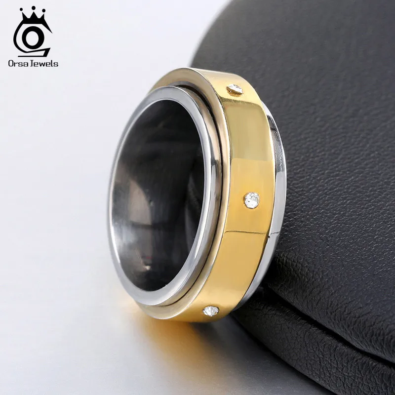 ORSA JEWELS Men's Rings 316L Stainless Steel 6 Piece Cubic Zircon Cool Men Fashion Gold-Color Ring Band Jewelry GTR08