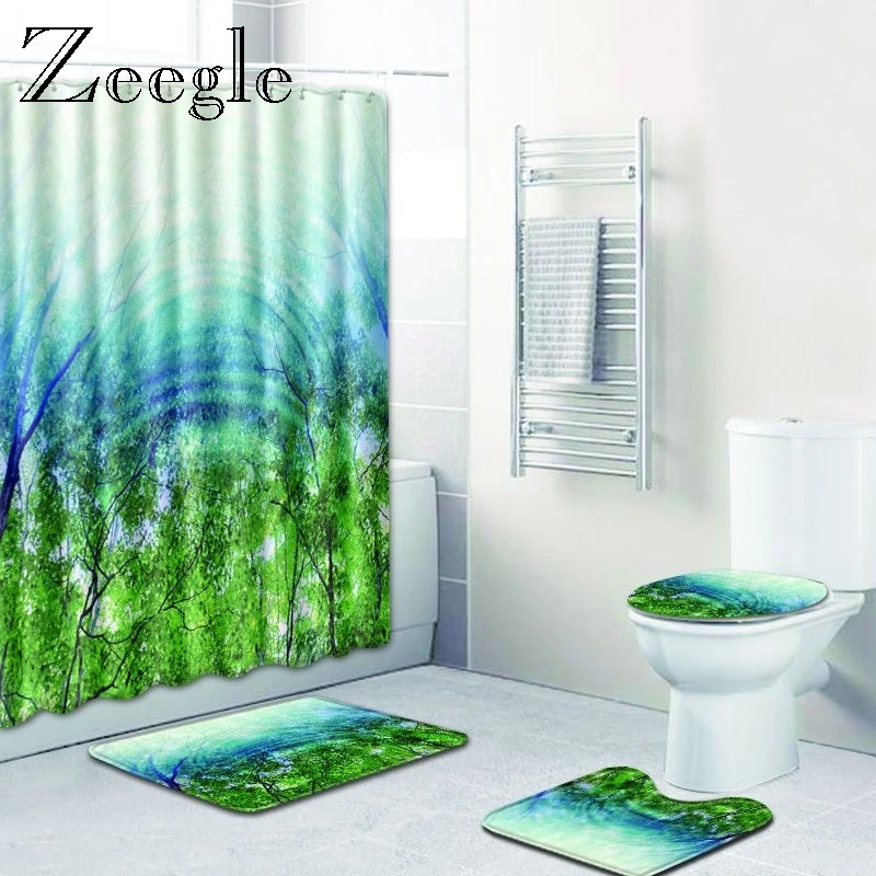 Zeegle Green Bathroom Carpet Water Absorbent Rug Machine Washable