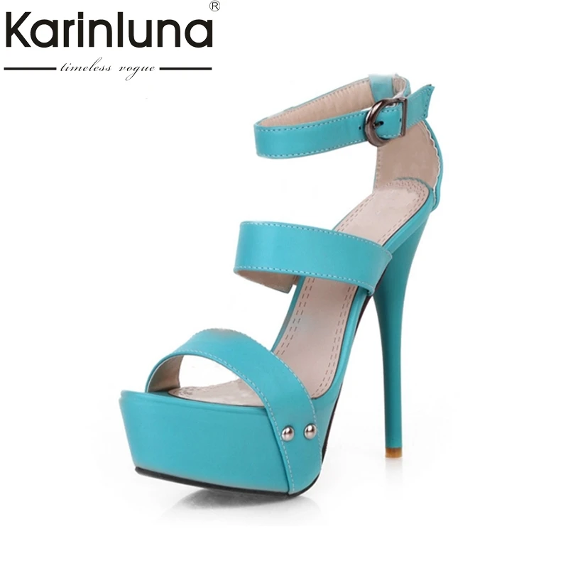 

KARINLUNA 2018 Blue Yellow Big Size 34-43 Platform Women Sandals Sexy Super High Heels Lady Gladiator Party Wedding Shoes