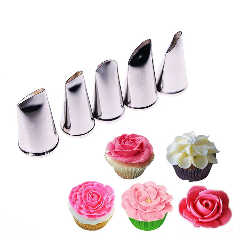 

5Pcs High Quality Stainless Steel Rose Flower Cake Cream Decoration Tips DIY Pastry Piping Nozzles Set For Fondant Cake Decor