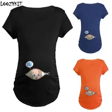 Loozykit/Летняя Футболка для беременных; женская футболка с рисунком; детская футболка с принтом; Одежда для беременных; забавная футболка размера плюс S-2XL