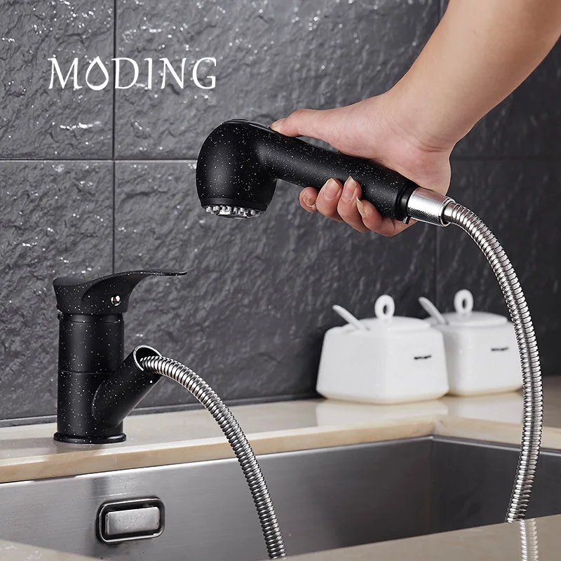 MODING Pull Out Kitchen Faucet Water Saving Polished Basin Mixer Brass Tap Vessel Vanity Sink Mixer