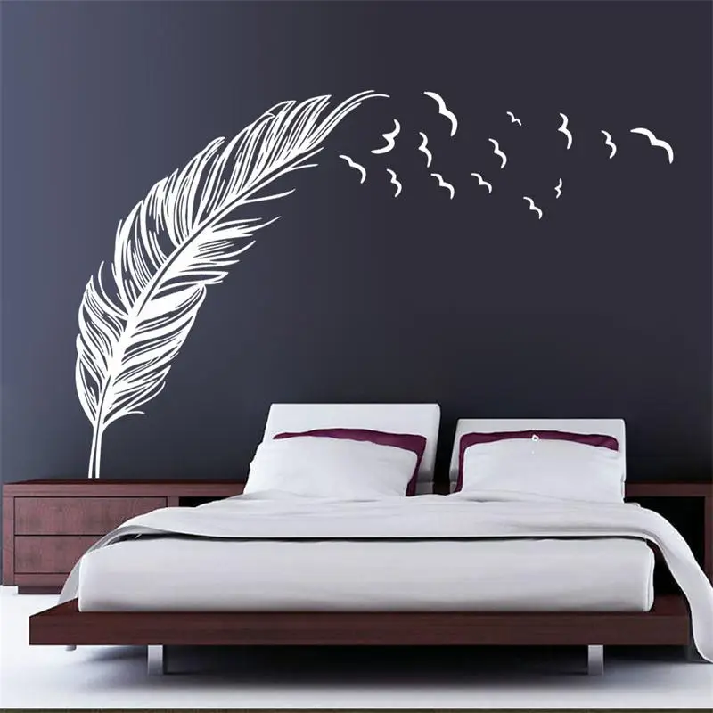 

8408 0.7 Left right flying feather wall stickers home decor adesivo de parede home decoration wallpaper wall sticker