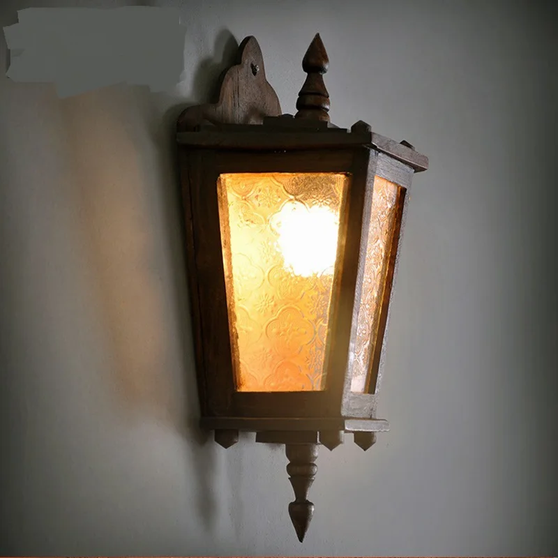 Southeast Asia Wooden glass Wall Lamps aisle corridor light creative retro villa balcony decorative LU810205 southeast asia