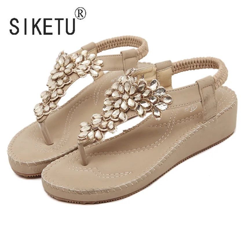 SIKETU Brand 2017 New Fashion Summer Women Sandals Flowers Rhinestones Leisure Beach Shoes Big 