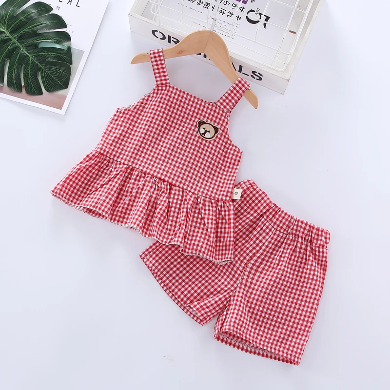 

Baby Girl Summer Clothes Sets 2PCS Cotton Kids Baby Girl Dresses Newborn Infant Baby Sports Plaid Tracksuits