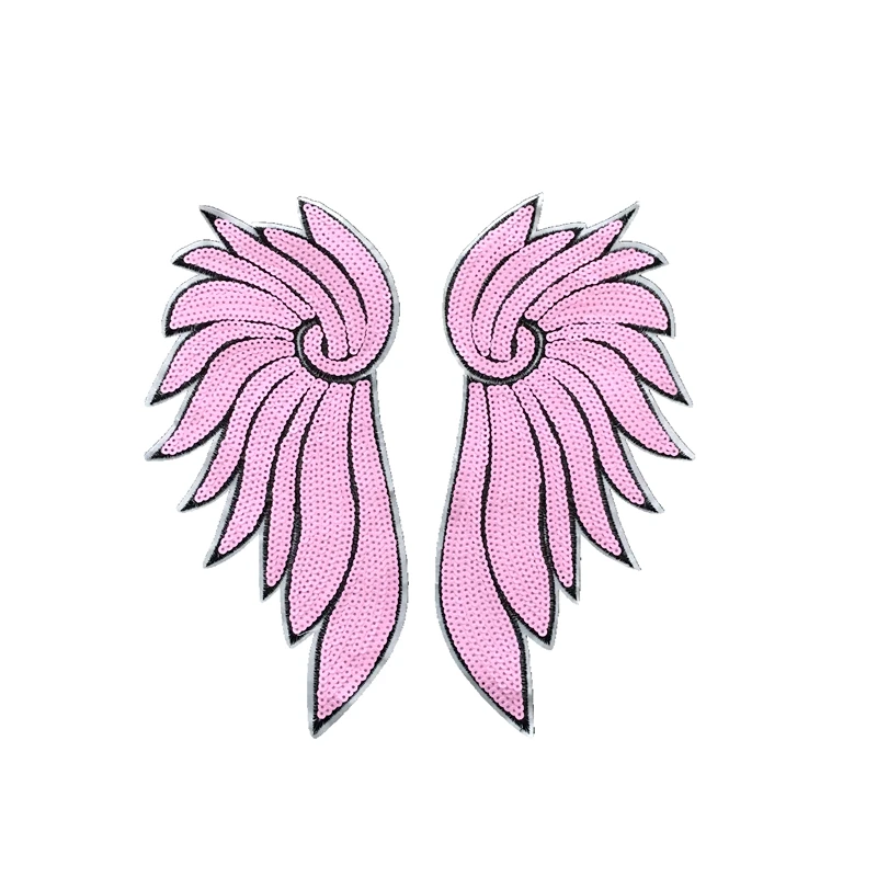 

New Arrival Pink Wings Sequined Sew on Patches for Clothes Big Motif Feather Sequins Patch DIY Sewing Accessories 1 Pair
