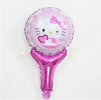 

KUAWANLE 50pcs/lot Cartoon Hello Kitty Cheer Holding Stick Foil Air Balloons Birthday Wedding Party Decorations Globos Kids Toys