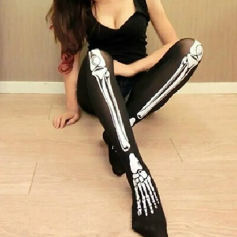 

Spring Summer Fashion Women Punk Skeleton Print Tights Harajuku Style Pantyhose