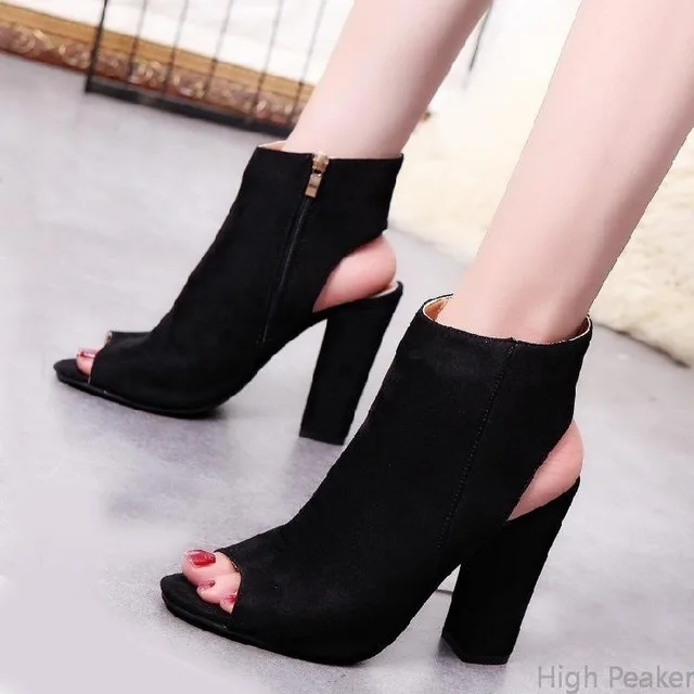 Модные женские повседневные сандалии-гладиаторы на молнии с открытым носком на высоком массивном каблуке; Feminino Sandalias; A734 - Цвет: black