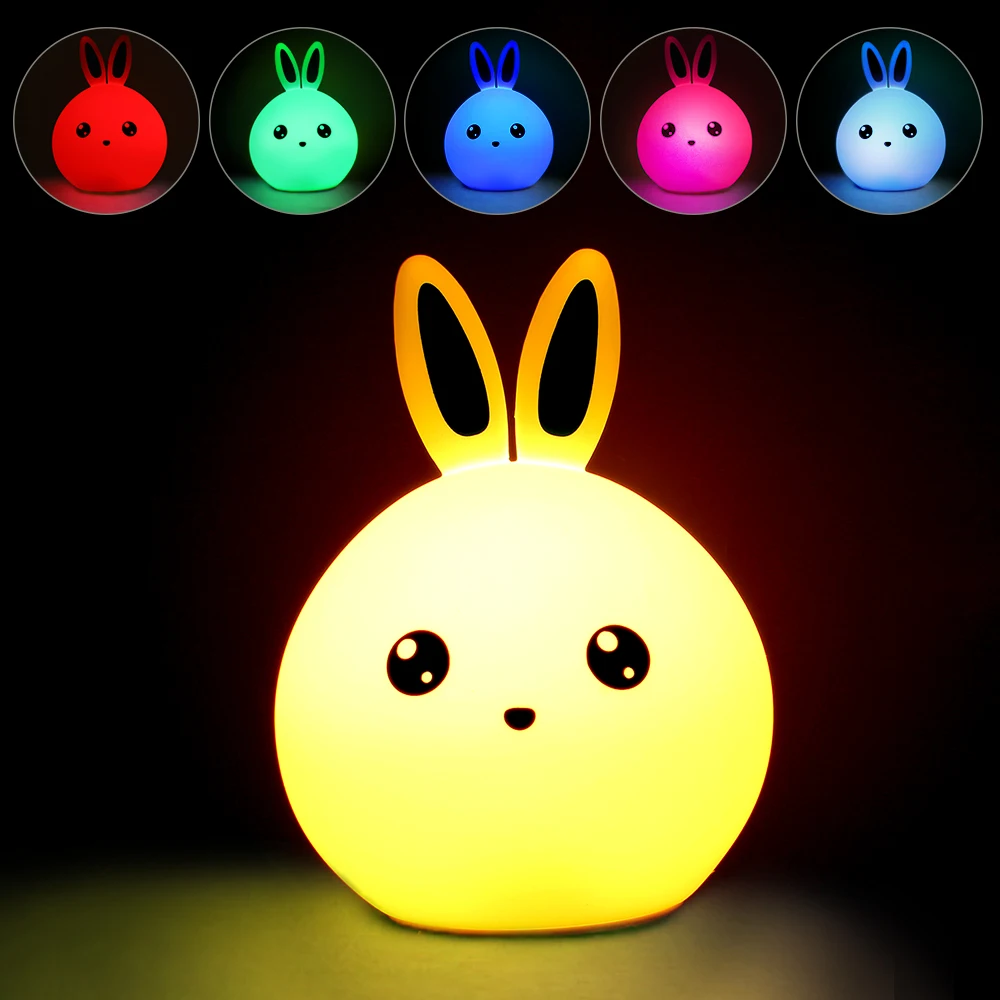 

New Style Rabbit LED Night Light For Children Baby Kids Multicolor Cute Kawaii Silicone Lamp Pat Light Touch Sensor Tap Control