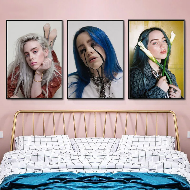 Скандинавские настенные художественные картины на холсте Billie Eilish плакат певица звезда Модульная картина Hd рисунок украшение дома для гостиной