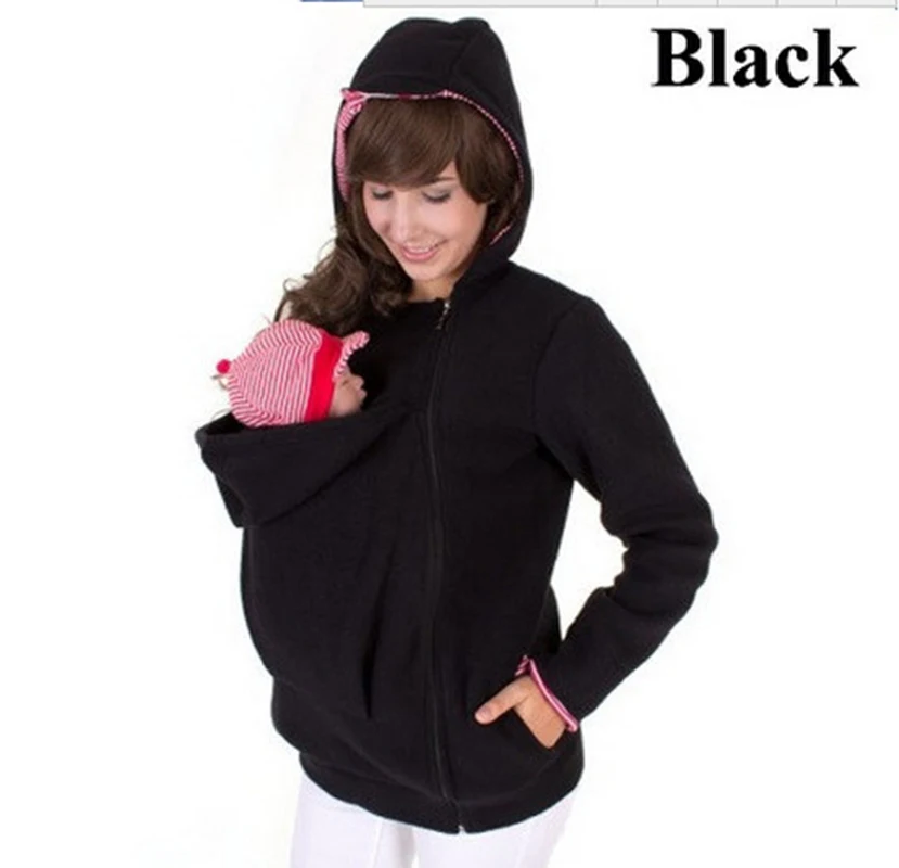 Модный и зимний многофункциональный теплый практичный свитер-пальто «Три в одном» для мамы с кенгуру женские толстовки с капюшоном - Цвет: Black