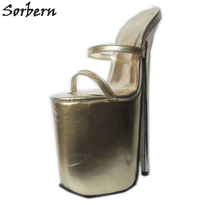 Sorbern/25 см; экстремальные туфли без задника на высоком каблуке; женские шлепанцы на тонком ремешке; летние туфли без застежки; босоножки на шпильке; дизайнерская стильная обувь под заказ - Цвет: Золотой