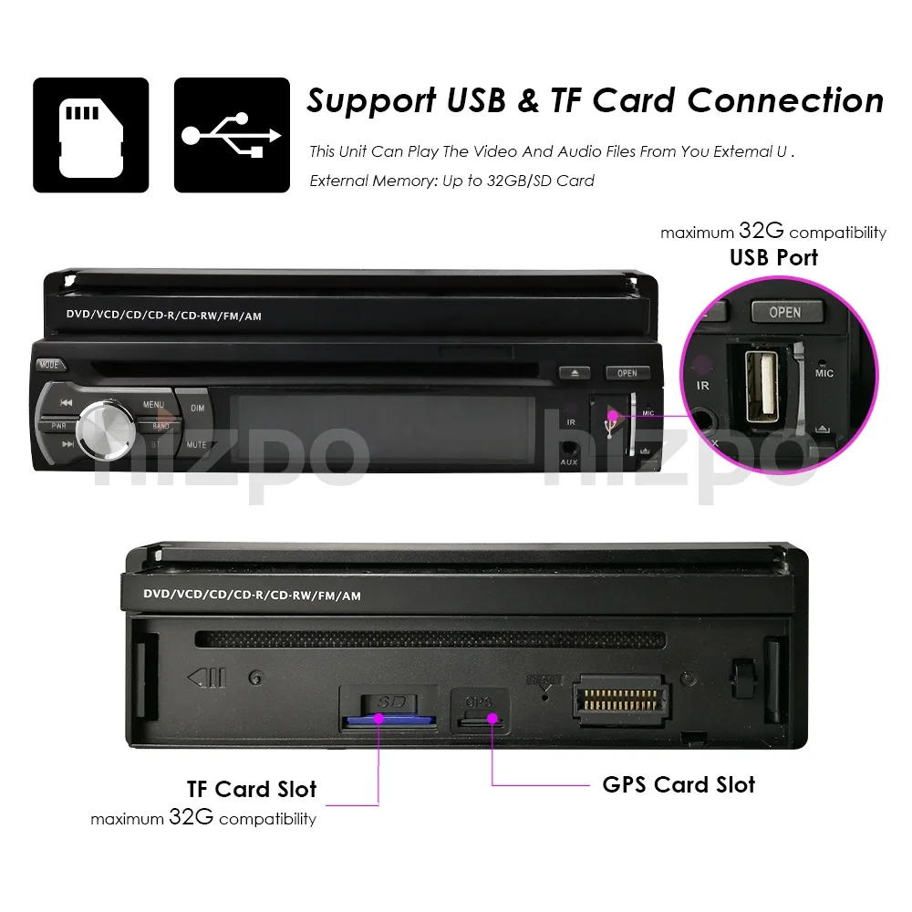 Best Single 1 Din 7"Universal Touch screen Car DVD Player With GPS Navi Auto radio Stereo Car Audio DTV Bluetooth USB SD FREE 8G MAPS 14