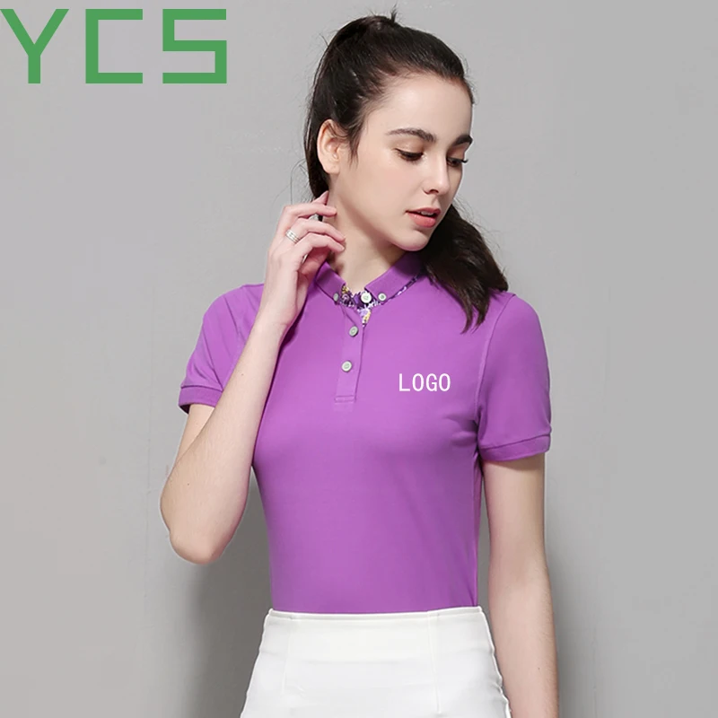 

YCS Store 9 Patterns 95% Cotton Custom Polo Shirt Women with Company Own Logo by Embroidery/Digital/ Print