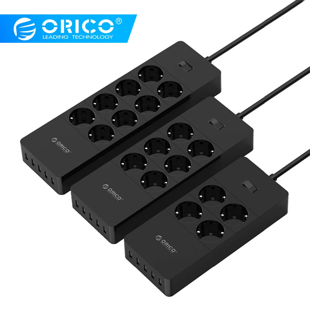 ORICO Electrical Socket EU Plug Extension Socket  Outlet Surge Protector EU Power Strip with 5x2.4A USB Super Charger Ports
