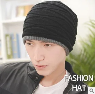 

2013 winter keep warm thickening wool knitting mens beanie hat double face wear sport casual cap black brown grey colour CP003