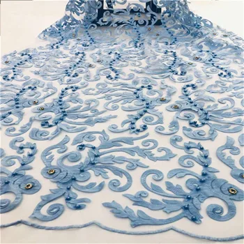 

2019 Latest Beads French Nigerian Lace Fabrics High Quality Tulle African Lace For Wedding African French Tulle Lace