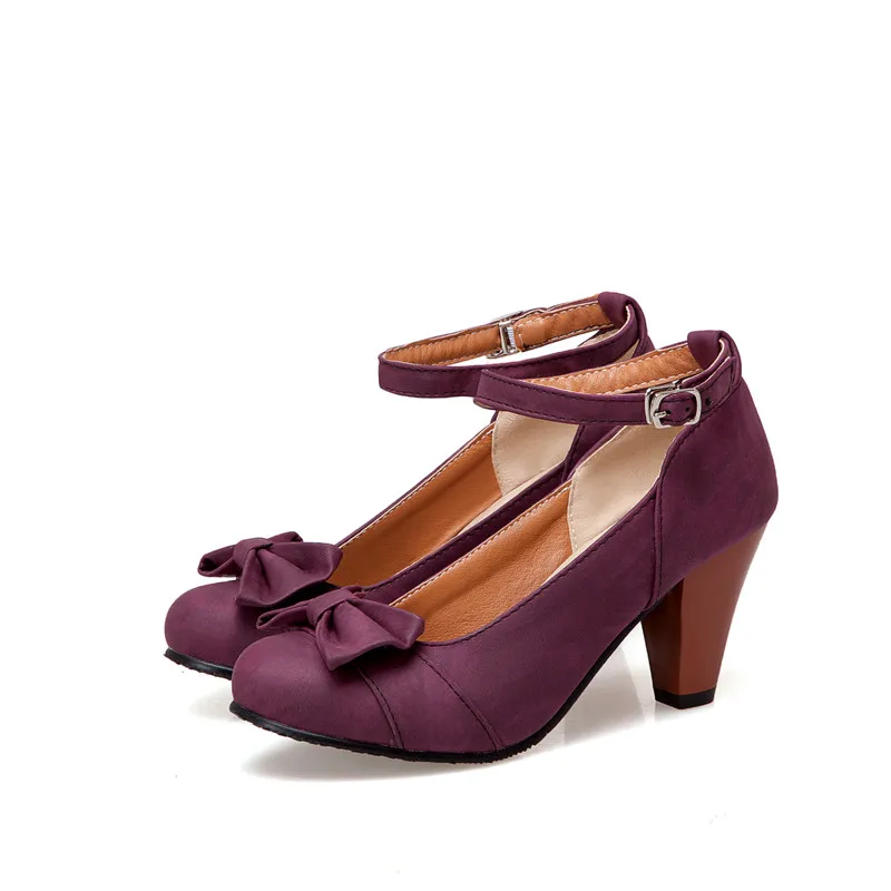 YMECHIC/ г., винтажные туфли на высоком каблуке-шпильке с ремешком на щиколотке, Повседневные Вечерние женские туфли размера плюс Лолита с бантом, женские туфли-лодочки на высоком каблуке - Цвет: Фиолетовый