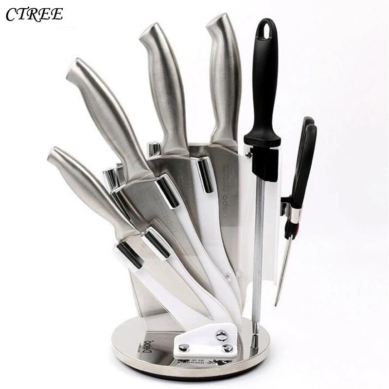 

CTREE 7Pcs/Set Knife 304 Stainless Steel Knife Holder Peeler Knife Blocks Stand Multifunction Knife Sets Kitchen Accessory C644