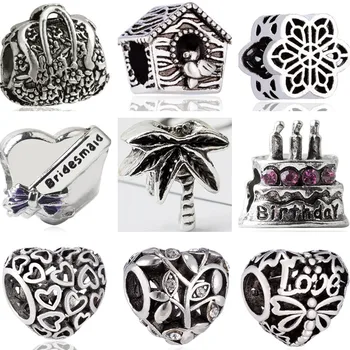 

Punk Vintage Small Bag Crystal Cake Coconut Tree Leaves Flowers Alloy Beads Charms Fit Pandora Bracelets for Women Retro DIY