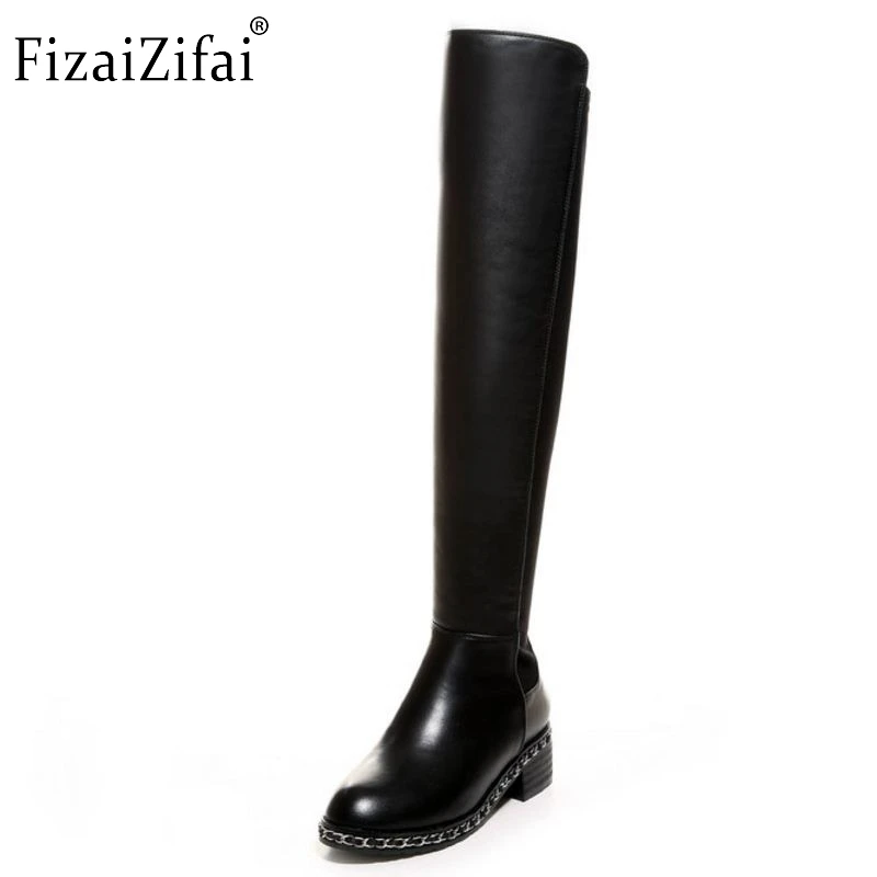 

New Hot Autumn Winter Warm High Heels Botas High Snow Boots Real Genuine Leather Female Over The Knee Shoes Size 33-41