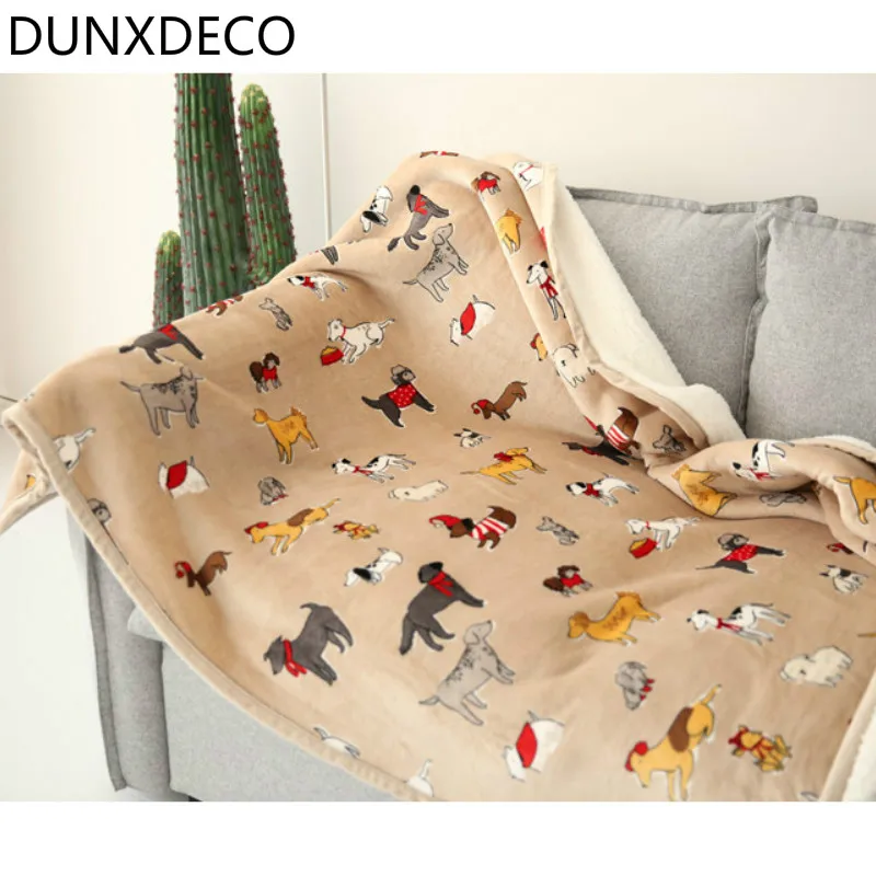 

DUNXDECO Two Layer Blanket Soft Warm Flannel Microfiber Sofa Throw Modern Dogs Tree Deer Fresh Bedding 125x155CM New Year Gift
