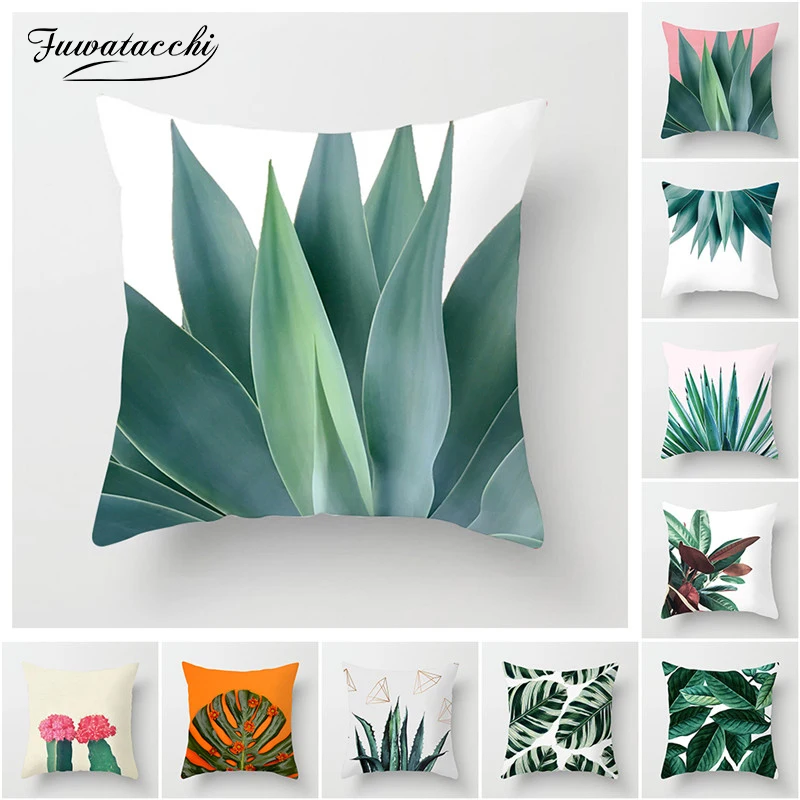 Fuwatacchi Green Cactus Cushion Cover Tropical Plant Decoration Print Polyester Throw Pillow Sofa Home Decorative Pillowcase