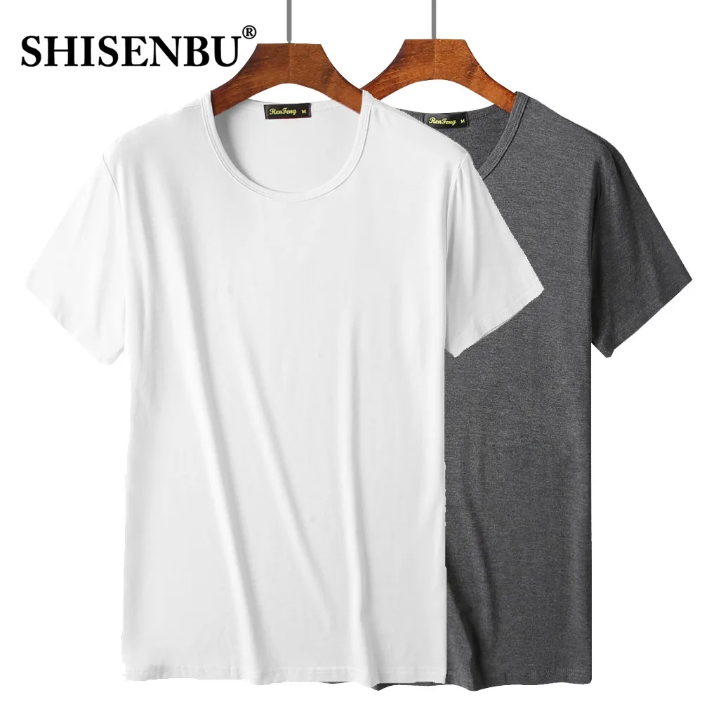 Модный комплект из 2 предметов, Мужская футболка из бамбукового волокна, абсорбирующая ткань, футболка, одноцветная футболка, Топы - Цвет: gray-white