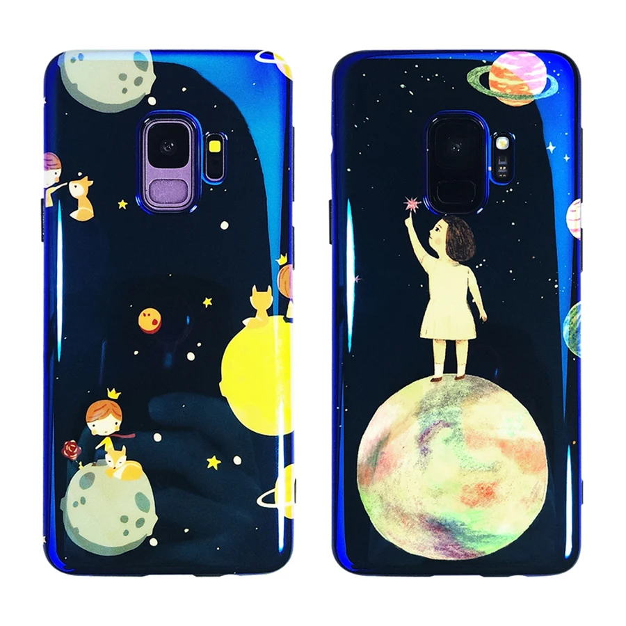 

Ritozcase for samsung galaxy s7 edge s8 s9 plus note 8 case cover Cute space moon girl blue ray couple soft silicon shell