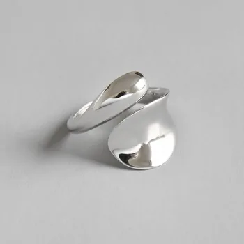 

DAIWUJAN 100% Real 925 Sterling Silver Open Finger Ring for Women Girls INS Simple Geometric Smooth Drop Shape Adjustable Ring