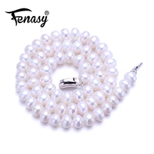 FENASY fine AAAA высокое качество натуральный пресноводный жемчуг ожерелье для женщин подарок, 9-10 мм жемчужное ювелирное изделие 45 см колье классическое