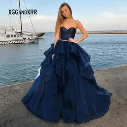 Изящный, темно-синий бальное платье Бальные платья 2019 платье из органзы Милая ярусные оборки сладкий 16 платья для женщин 15 16