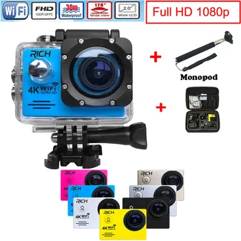 

2019 new Action Camera wifi for hot selling Sport Camera 1080P HD 30m Waterproof sports camrea Extra head strap+bag+Monopod